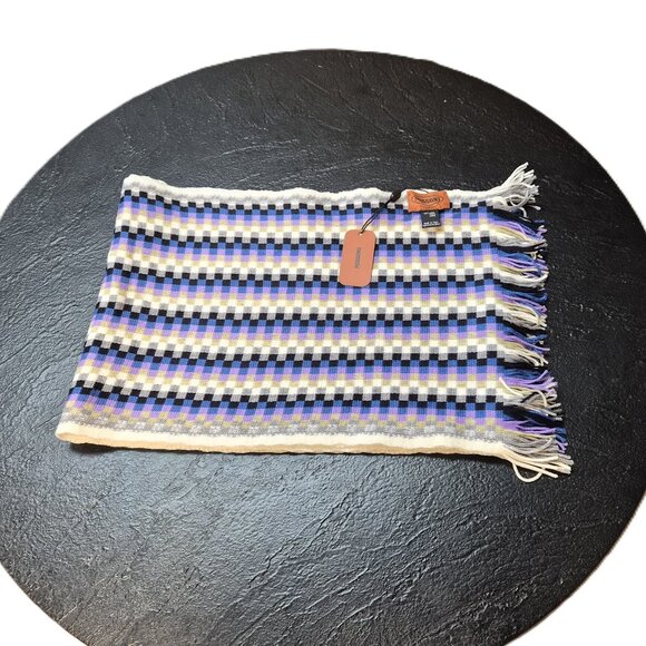 Missoni Wool Scarf Made in Italy Check Blue Grey Lavender White 12x68'' Preppy - Picture 1 of 4